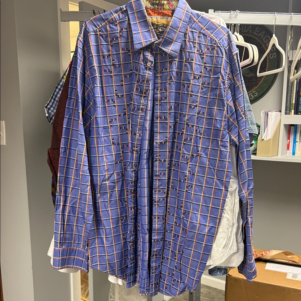 Robert Graham Blue and Orange Plaid Men's Shirt